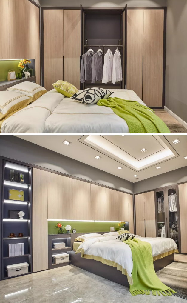 壹号娱乐免漆生态板清风胡桃定制衣柜实拍